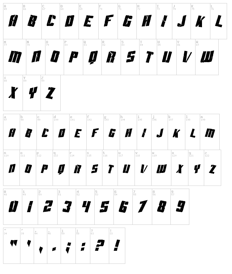 SF Aftershock Debris font map